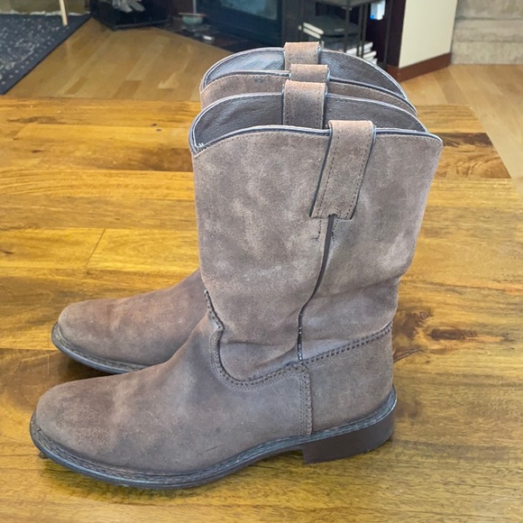 Frye Other - Frye brown suede stacked wood pull on boots 9